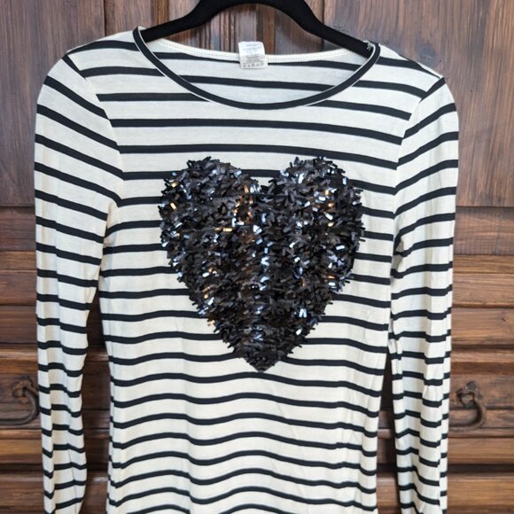 J. Crew stripped long sleeve T-Shirt with a sequin heart - Picture 2 of 4